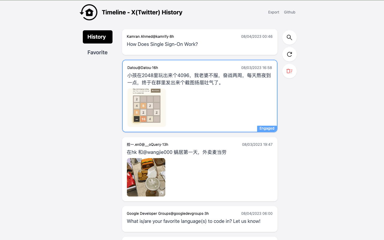 Timeline interface showing browser history